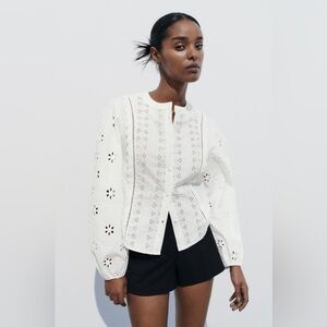 NWT Zara Woman Embroidery Embroidered Eyelet Blouse Top White Size S Small